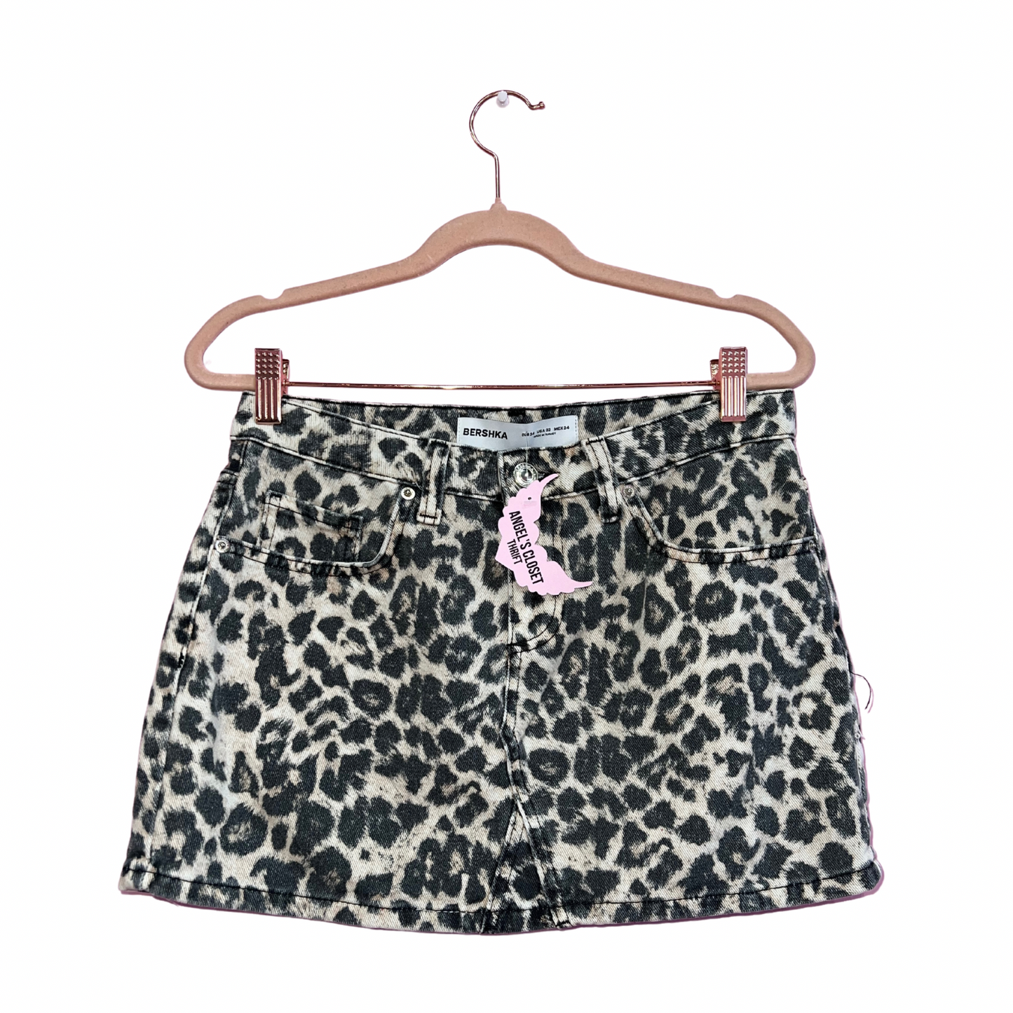 BERSHKA Denim Cheetah Print Skirt