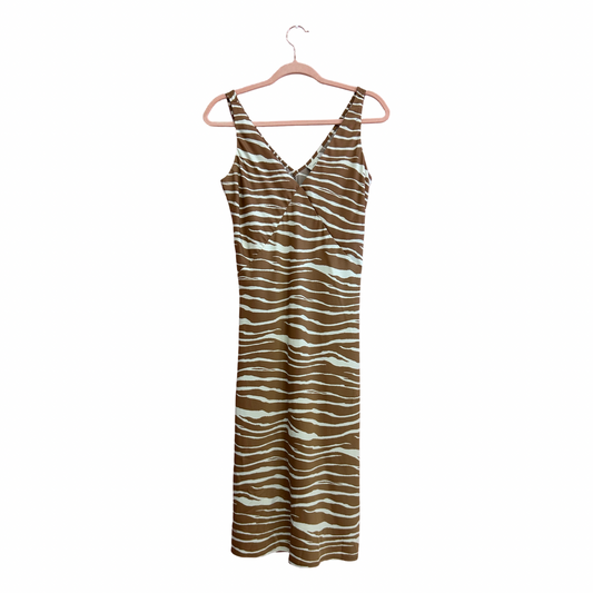 Brown Zebra Print Silk Maxi Dress