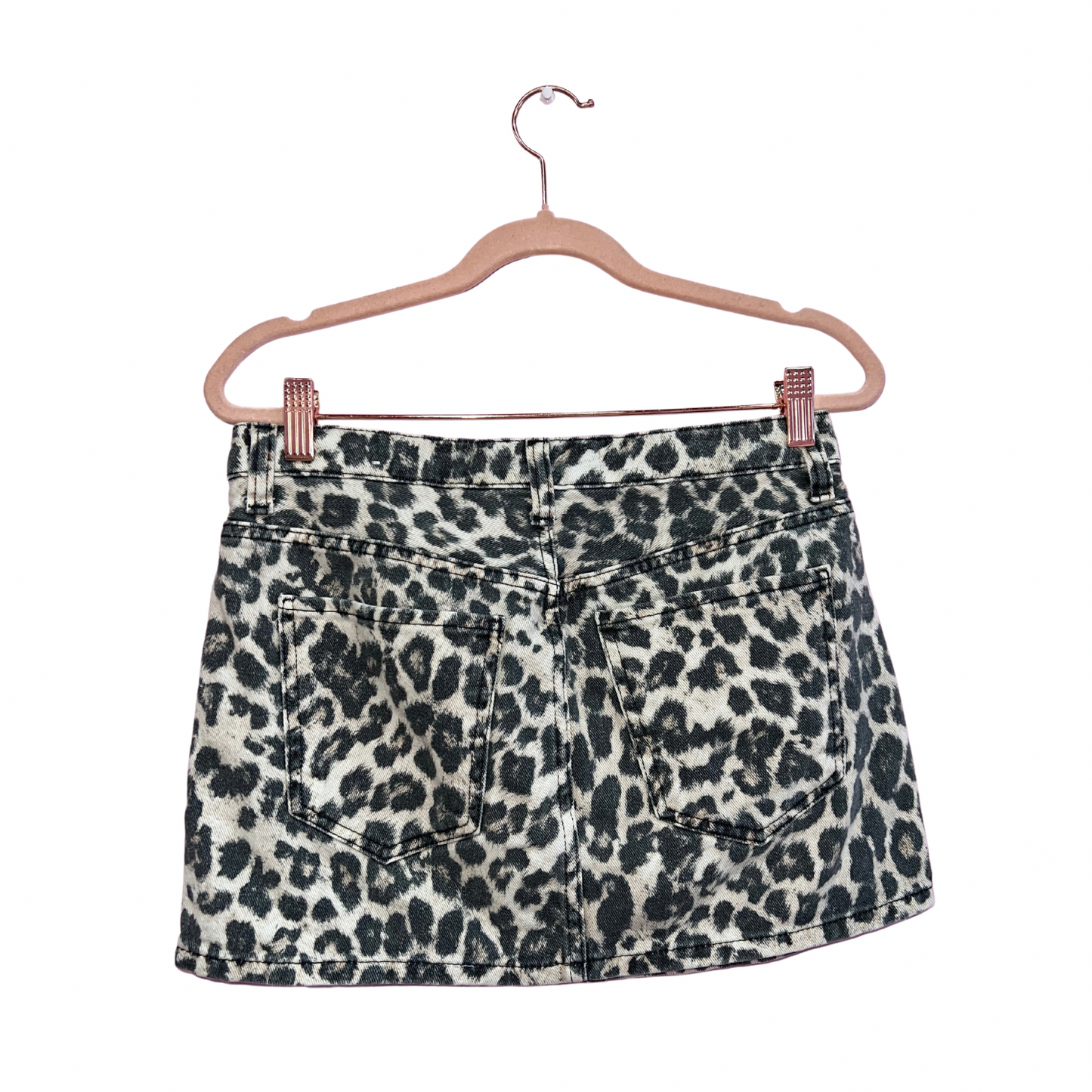 BERSHKA Denim Cheetah Print Skirt