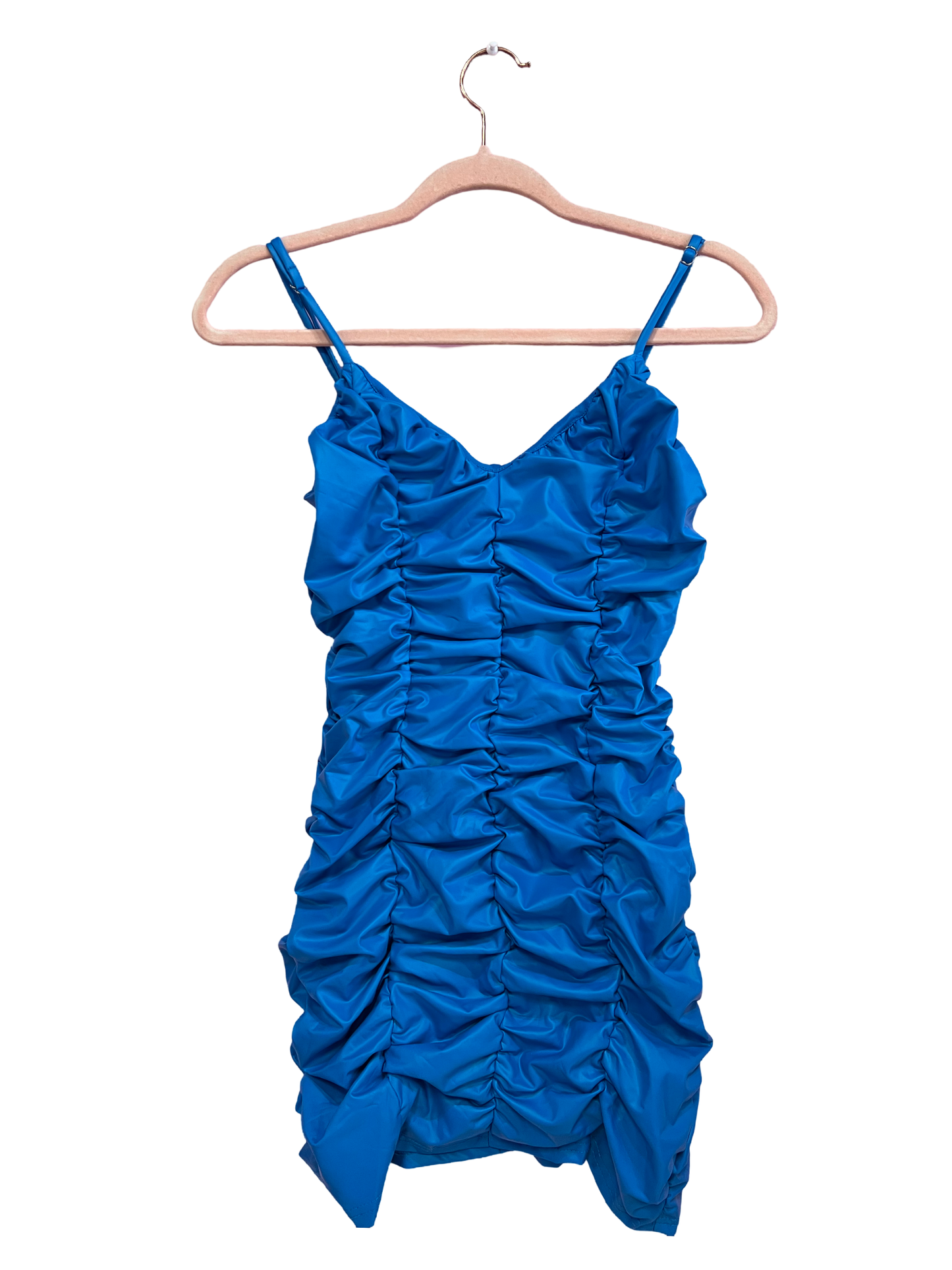 Fashinova Blue Faux Leather Scrunched Mini Dresss