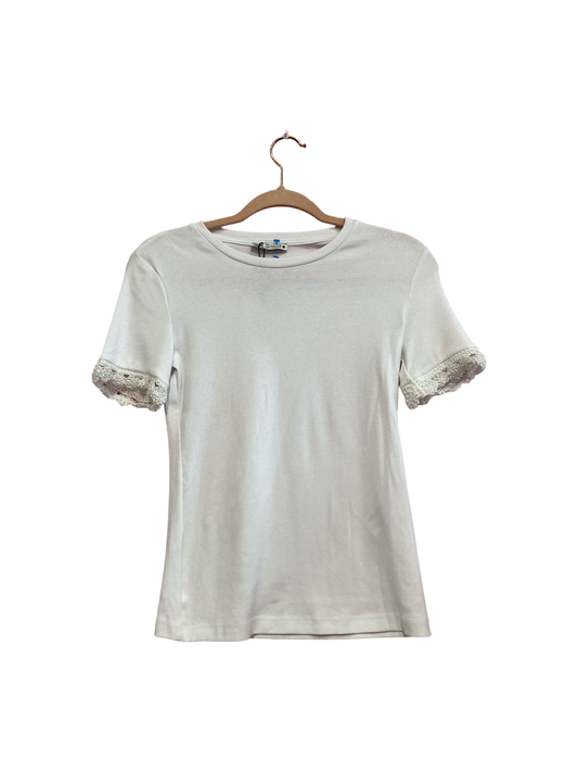 Zara White Pearl Detail T-Shirt