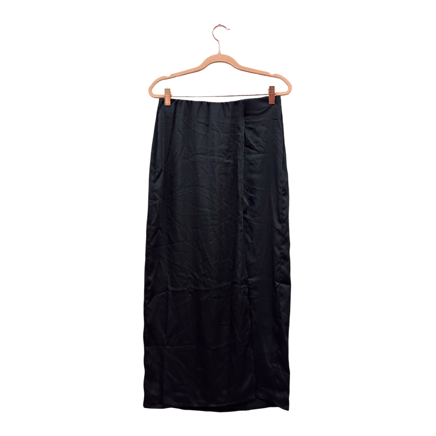 Side Slit Black Silk Maxi Skirt