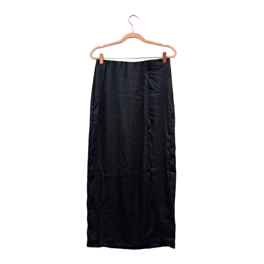 Side Slit Black Silk Maxi Skirt