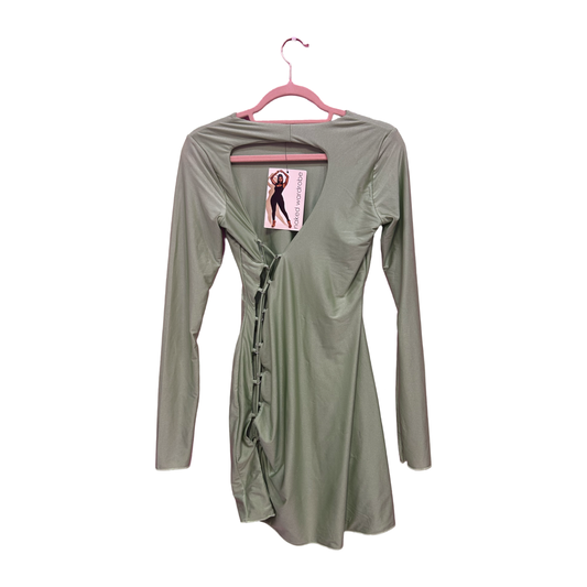 Naked Wardrobe Green Silk Long Sleeve Dress