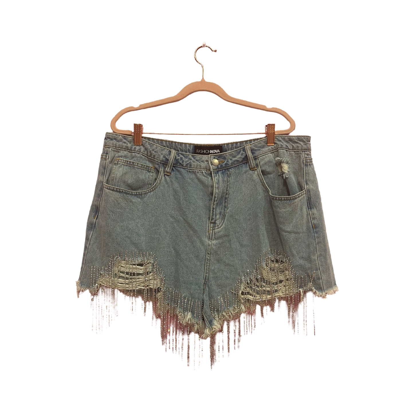 Fashion Nova Denim Rhinestoned Shorts