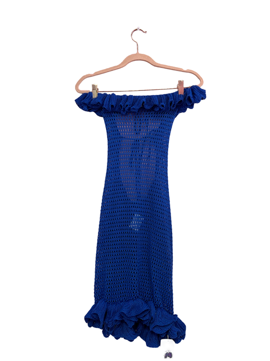 Knitted Blue Ruffle Dress