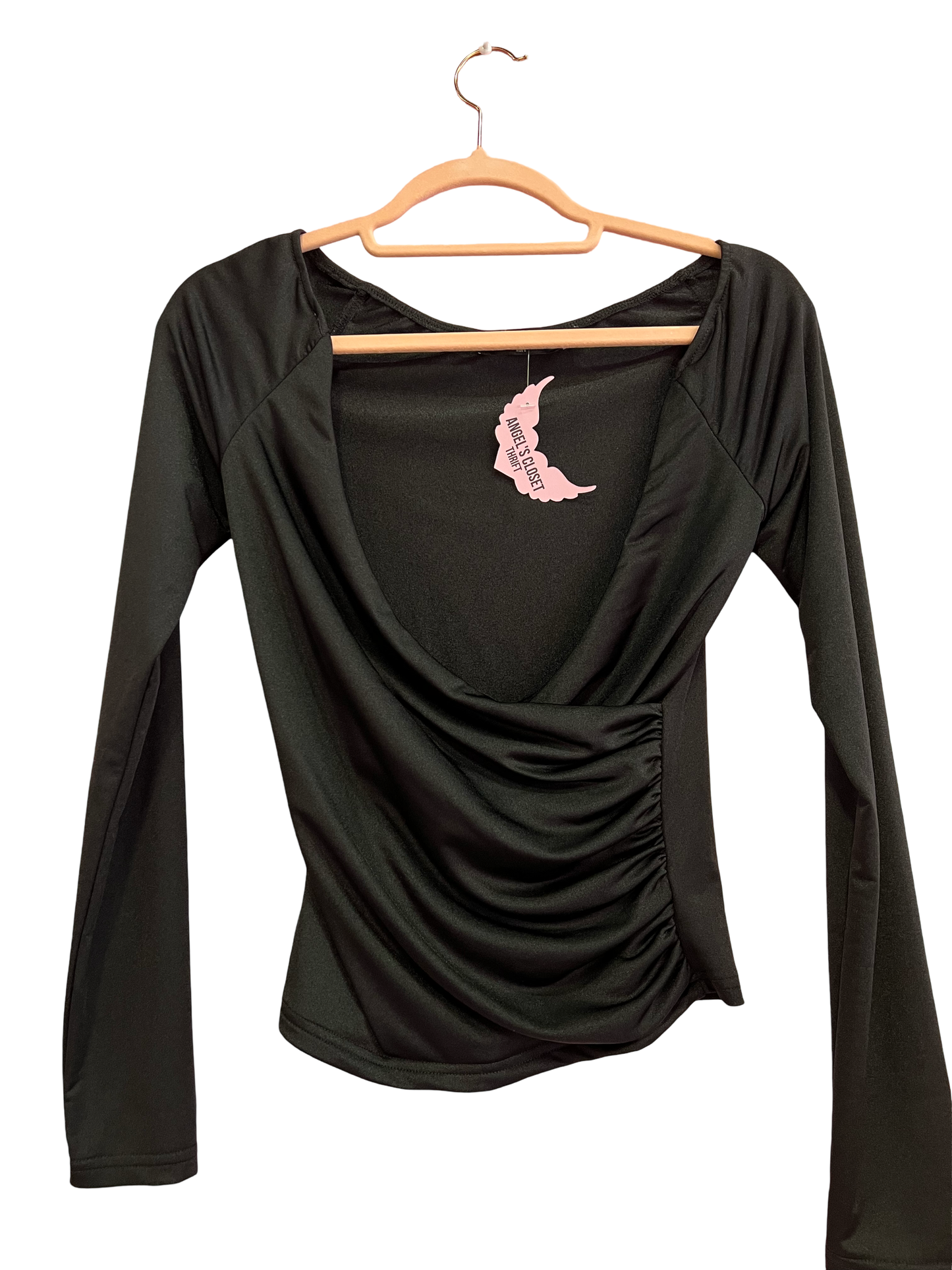 Finesse Satin Crossover Shimmer Long Sleeve Top