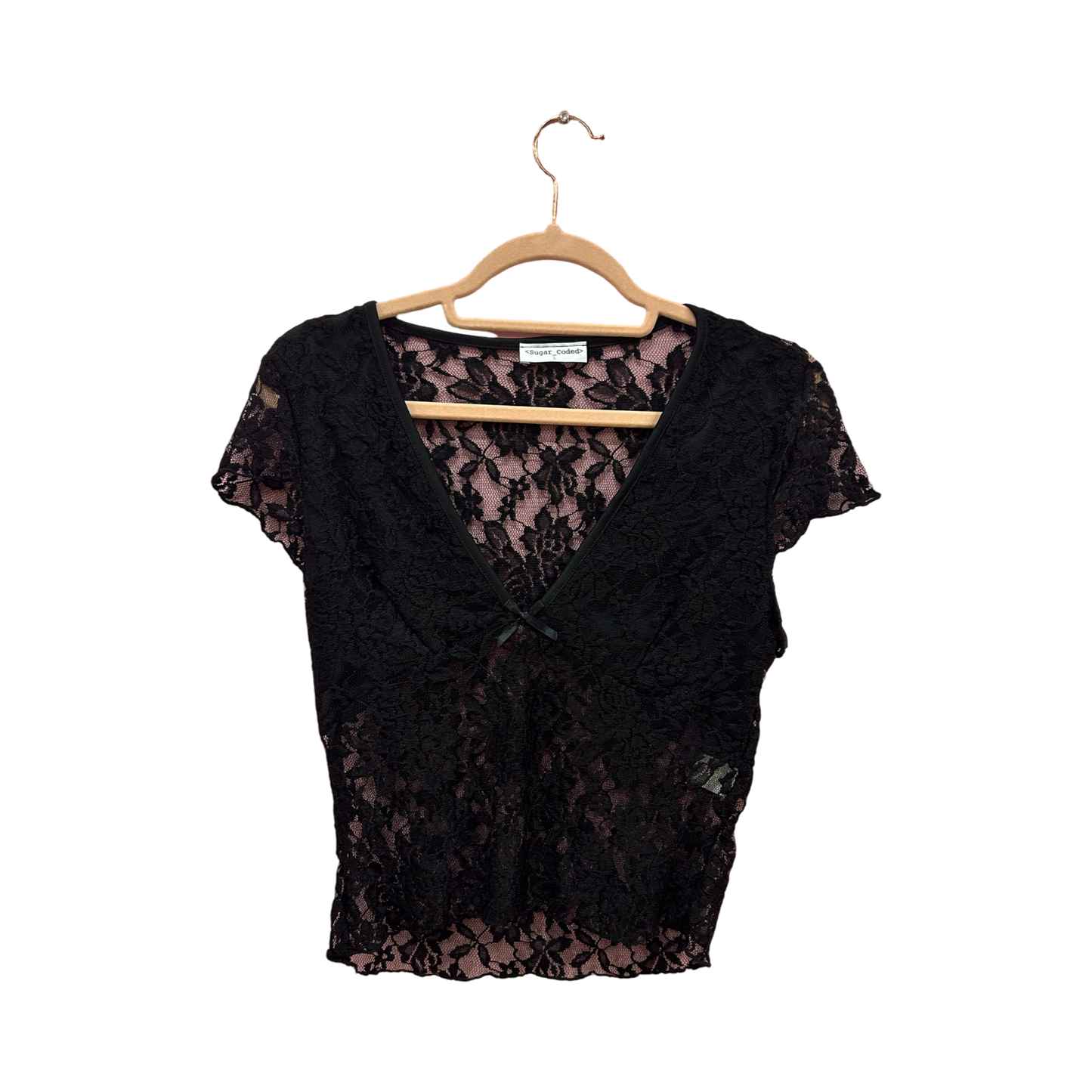 Black Lace V Neck Top