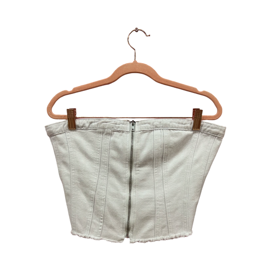 White Denim Zip-up Tube Top